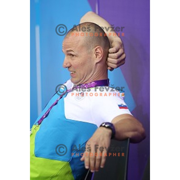 Coach Sebastjan Piletic in qualification of pommel horse at First European Games Baku 2015 in National Gymnastics Arena in Baku, Azerbaijan on June 14, 2015