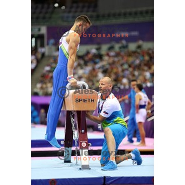 Saso Bertoncelj of Slovenia competes in qualification of pommel horse at First European Games Baku 2015 in National Gymnastics Arena in Baku, Azerbaijan on June 14, 2015