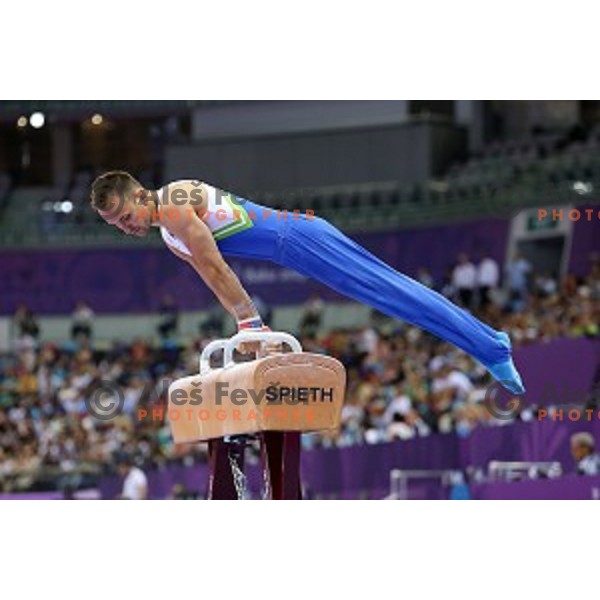 Saso Bertoncelj of Slovenia competes in qualification of pommel horse at First European Games Baku 2015 in National Gymnastics Arena in Baku, Azerbaijan on June 14, 2015