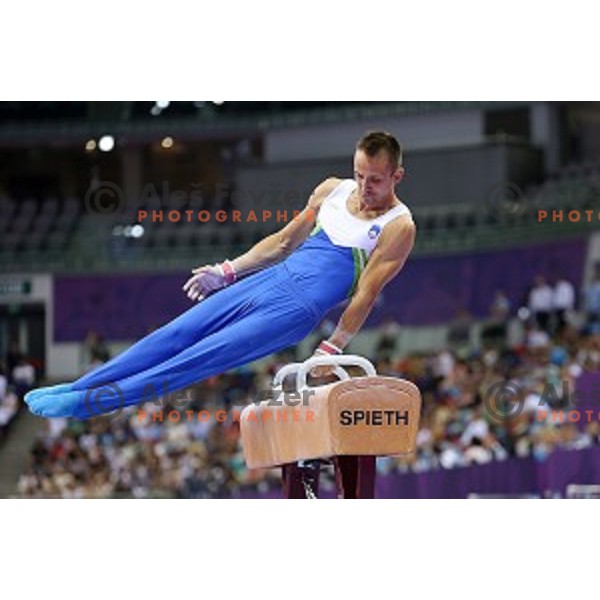 Saso Bertoncelj of Slovenia competes in qualification of pommel horse at First European Games Baku 2015 in National Gymnastics Arena in Baku, Azerbaijan on June 14, 2015
