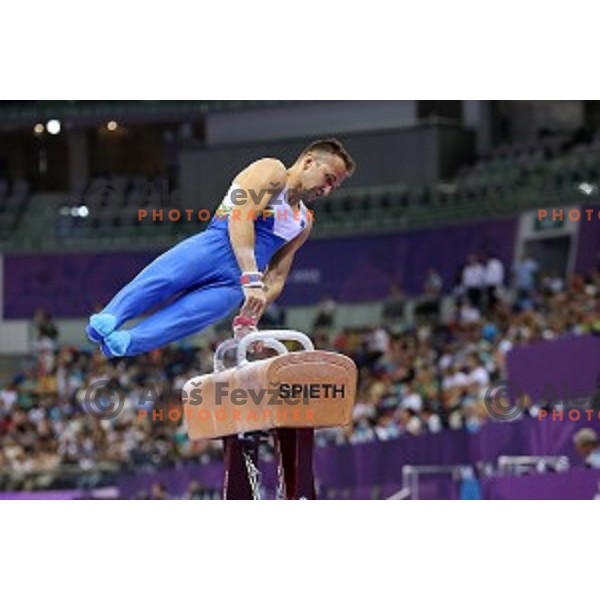 Saso Bertoncelj of Slovenia competes in qualification of pommel horse at First European Games Baku 2015 in National Gymnastics Arena in Baku, Azerbaijan on June 14, 2015