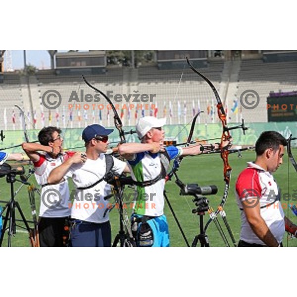 Den Habjan of Slovenia Archery team during team competition at Tofiq Bahramov Stadium, Baku 2015 First European Games, Azerbaijan on June 16, 2015