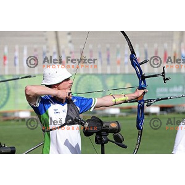 Rok Bizjak of Slovenia Archery team during team competition at Tofiq Bahramov Stadium, Baku 2015 First European Games, Azerbaijan on June 16, 2015