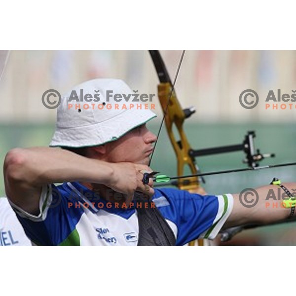 Rok Bizjak of Slovenia Archery team during team competition at Tofiq Bahramov Stadium, Baku 2015 First European Games, Azerbaijan on June 16, 2015