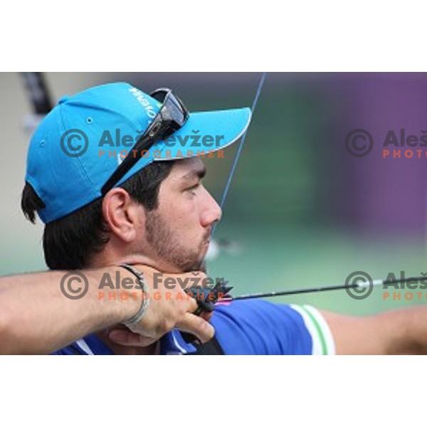 Jaka Komocar of Slovenia Archery team during team competition at Tofiq Bahramov Stadium, Baku 2015 First European Games, Azerbaijan on June 16, 2015