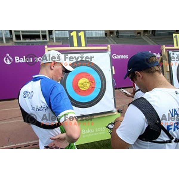 Den Habjan of Slovenia Archery team during team competition at Tofiq Bahramov Stadium, Baku 2015 First European Games, Azerbaijan on June 16, 2015