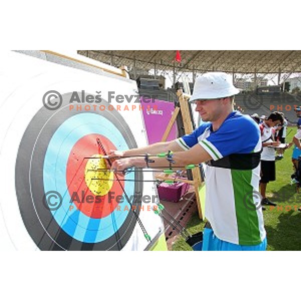 Rok Bizjak of Slovenia Archery team during team competition at Tofiq Bahramov Stadium, Baku 2015 First European Games, Azerbaijan on June 16, 2015