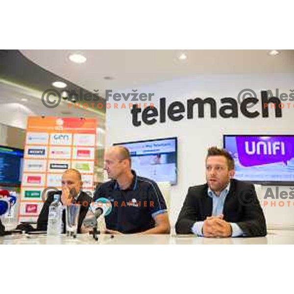 Matej Avanzo and Jure Zdovc, head coach of Slovenia Basketball team during press conference of KZS in Ljubljana, on June 16th.