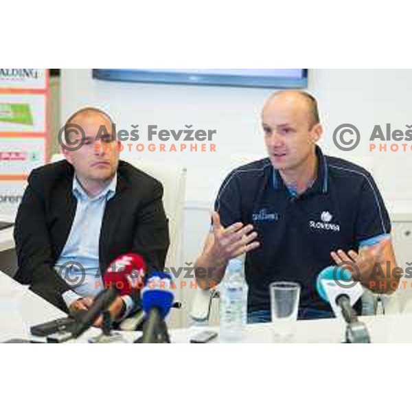 Matej Avanzo and Jure Zdovc, head coach of Slovenia Basketball team during press conference of KZS in Ljubljana, on June 16th.