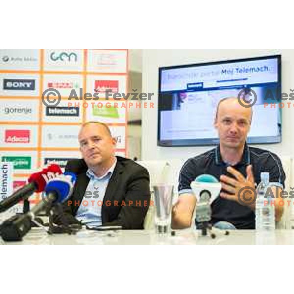 Matej Avanzo and Jure Zdovc, head coach of Slovenia Basketball team during press conference of KZS in Ljubljana, on June 16th.