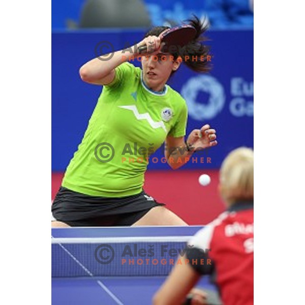 Alex Galic of Slovenia in first round action at table tournament in Baku Sports Hall during Baku 2015 First European Games, Azerbaijan on June 16, 2015