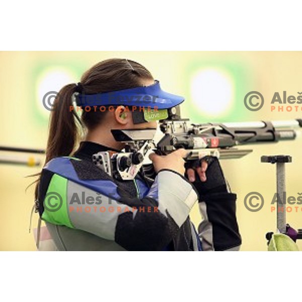 Ziva Dvorsak shots during qualification of women\'s Air rifle in Baku Shooting centre during Baku 2015 First European Games, Azerbaijan on June 16, 2015