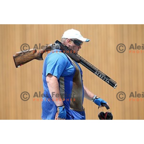 Bostjan Macek shots during qualification of Men\'s Trap in Baku Shooting centre during Baku 2015 First European Games, Azerbaijan on June 16, 2015