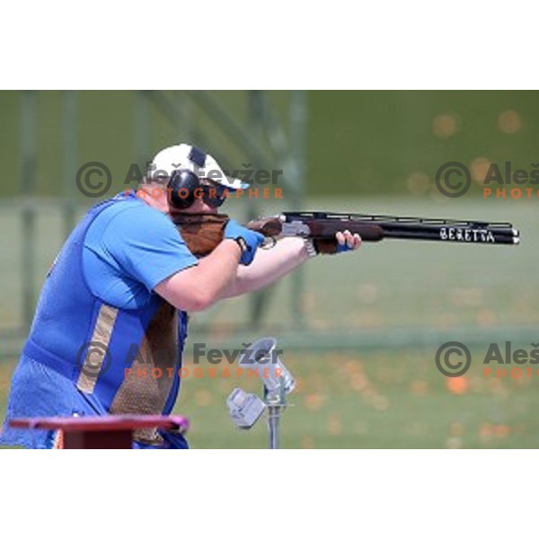 Bostjan Macek shots during qualification of Men\'s Trap in Baku Shooting centre during Baku 2015 First European Games, Azerbaijan on June 16, 2015