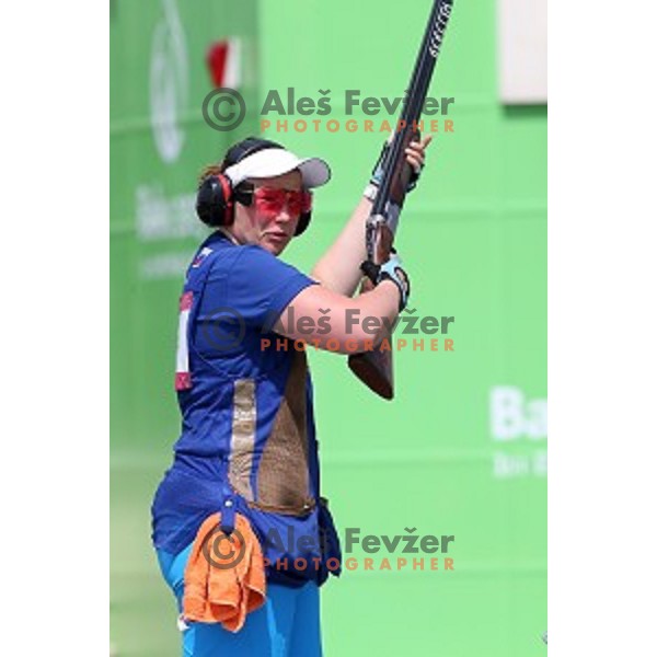 Jasmina Macek shots during qualification of women\'s Trap in Baku Shooting centre during Baku 2015 First European Games, Azerbaijan on June 16, 2015