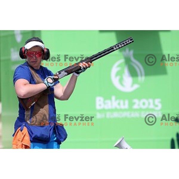 Jasmina Macek shots during qualification of women\'s Trap in Baku Shooting centre during Baku 2015 First European Games, Azerbaijan on June 16, 2015