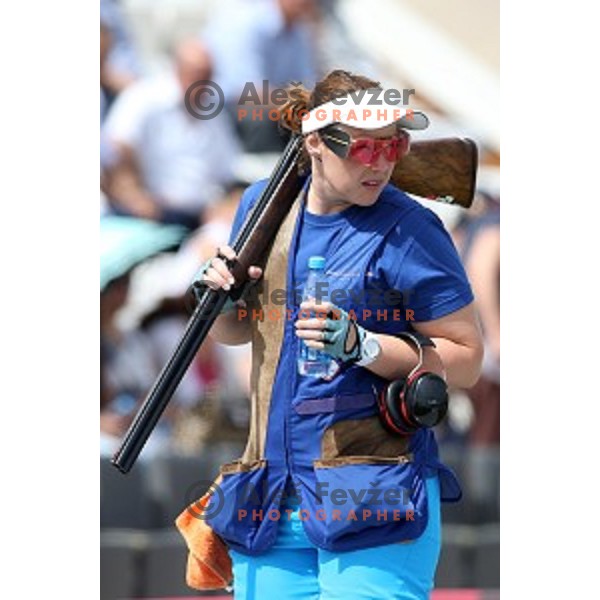 Jasmina Macek shots during qualification of women\'s Trap in Baku Shooting centre during Baku 2015 First European Games, Azerbaijan on June 16, 2015