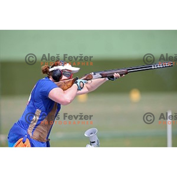 Jasmina Macek shots during qualification of women\'s Trap in Baku Shooting centre during Baku 2015 First European Games, Azerbaijan on June 16, 2015