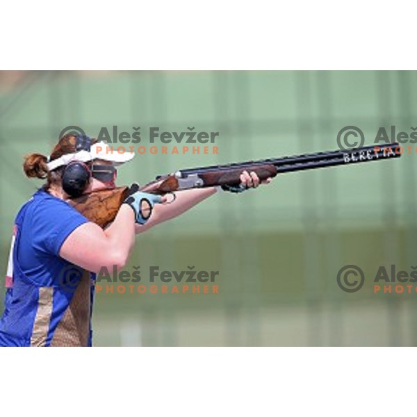 Jasmina Macek shots during qualification of women\'s Trap in Baku Shooting centre during Baku 2015 First European Games, Azerbaijan on June 16, 2015