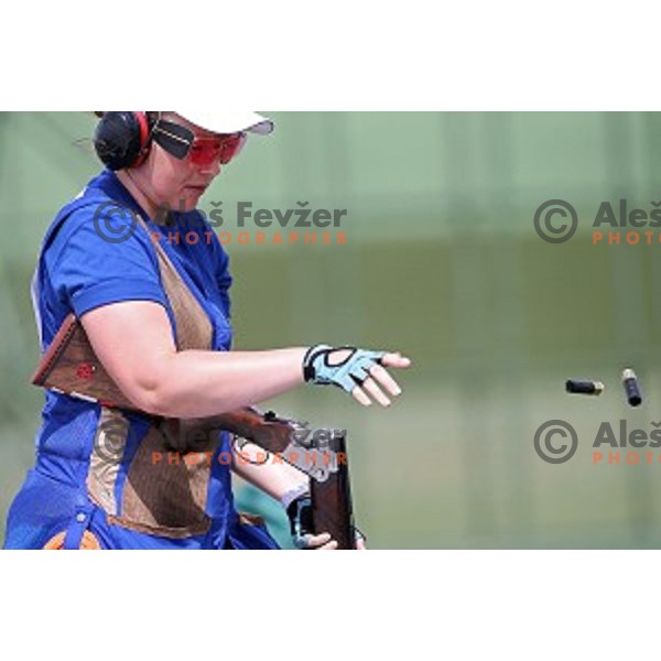 Jasmina Macek shots during qualification of women\'s Trap in Baku Shooting centre during Baku 2015 First European Games, Azerbaijan on June 16, 2015