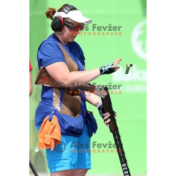 Jasmina Macek shots during qualification of women\'s Trap in Baku Shooting centre during Baku 2015 First European Games, Azerbaijan on June 16, 2015