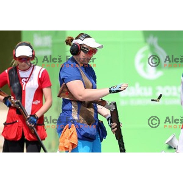 Jasmina Macek shots during qualification of women\'s Trap in Baku Shooting centre during Baku 2015 First European Games, Azerbaijan on June 16, 2015