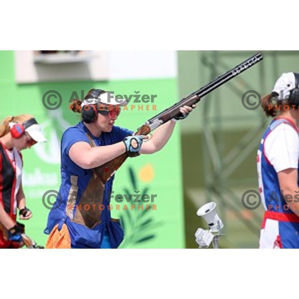 Jasmina Macek shots during qualification of women\'s Trap in Baku Shooting centre during Baku 2015 First European Games, Azerbaijan on June 16, 2015