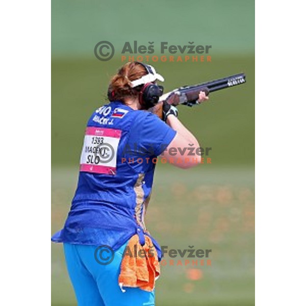 Jasmina Macek shots during qualification of women\'s Trap in Baku Shooting centre during Baku 2015 First European Games, Azerbaijan on June 16, 2015