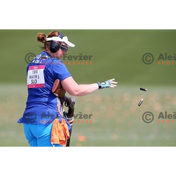 Jasmina Macek shots during qualification of women\'s Trap in Baku Shooting centre during Baku 2015 First European Games, Azerbaijan on June 16, 2015