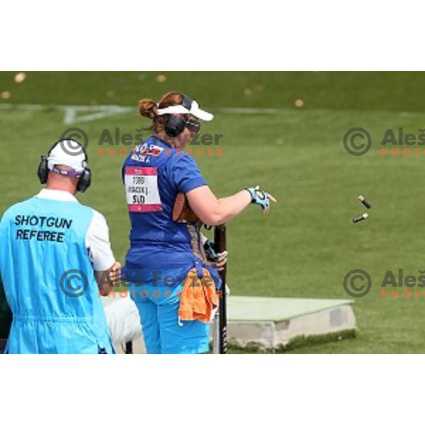 Jasmina Macek shots during qualification of women\'s Trap in Baku Shooting centre during Baku 2015 First European Games, Azerbaijan on June 16, 2015