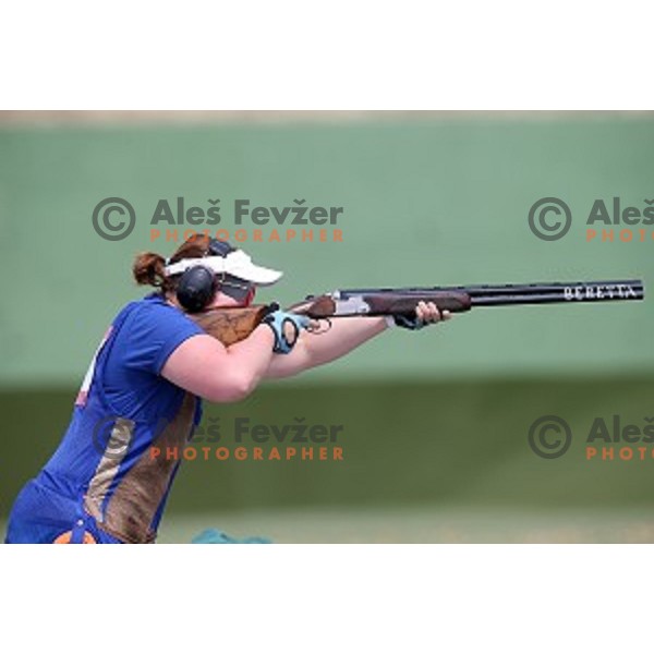 Jasmina Macek shots during qualification of women\'s Trap in Baku Shooting centre during Baku 2015 First European Games, Azerbaijan on June 16, 2015