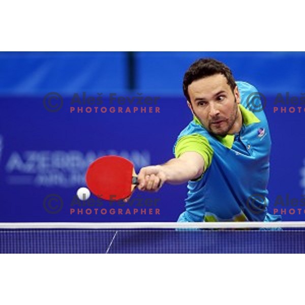 Bojan Tokic of Slovenia in third round action at table tournament in Baku Sports Hall during Baku 2015 First European Games, Azerbaijan on June 18, 2015