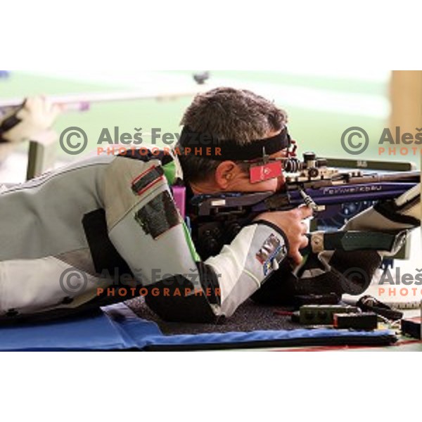 Rajmond Debevec shots in qualification of Men\'s Prone Rifle in Baku Shooting Centre during First European Games Baku 2015, Azerbaijan on June 18, 2015
