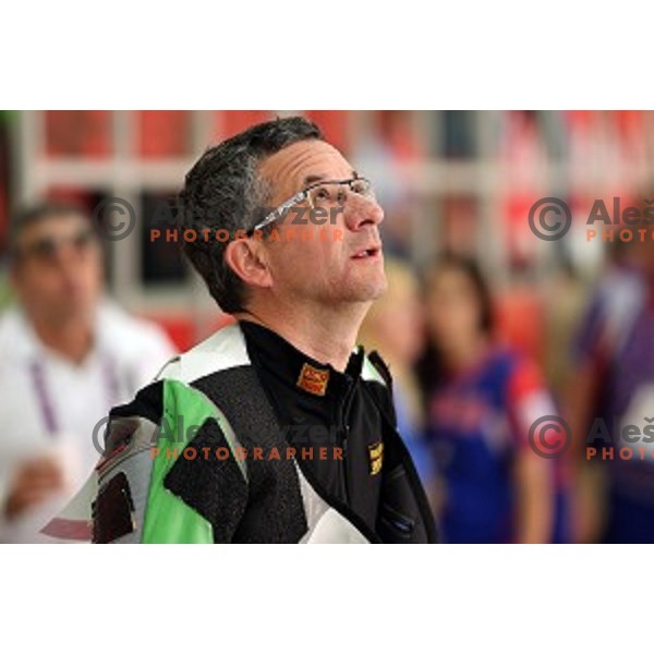 Rajmond Debevec shots in qualification of Men\'s Prone Rifle in Baku Shooting Centre during First European Games Baku 2015, Azerbaijan on June 18, 2015