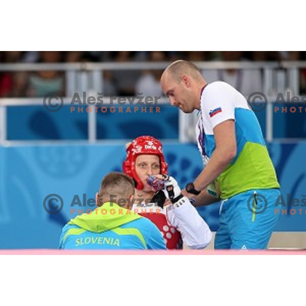 Franka Anic of Slovenia fights in second round of Taekwondo tournament in Crystal Hall during First European Games Baku 2015, Azerbaijan on June 18, 2015