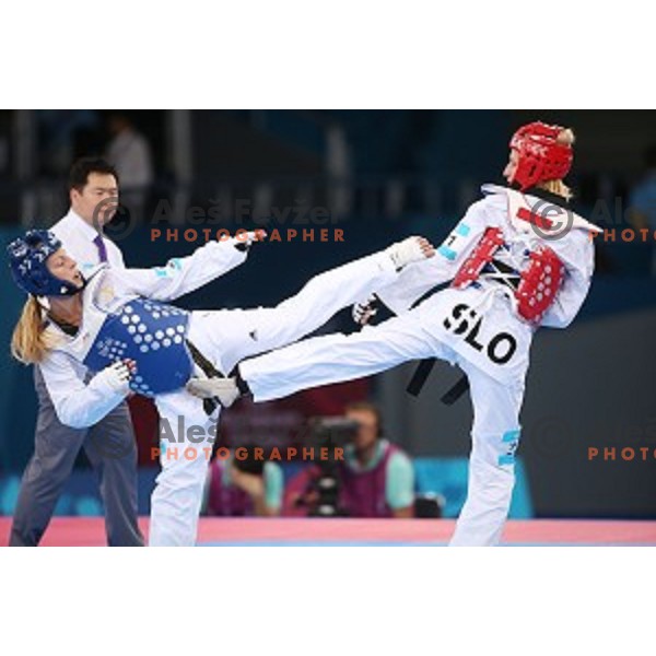 Franka Anic of Slovenia fights in second round of Taekwondo tournament in Crystal Hall during First European Games Baku 2015, Azerbaijan on June 18, 2015