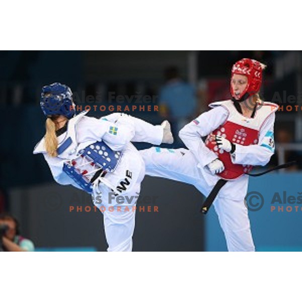 Franka Anic of Slovenia fights in second round of Taekwondo tournament in Crystal Hall during First European Games Baku 2015, Azerbaijan on June 18, 2015