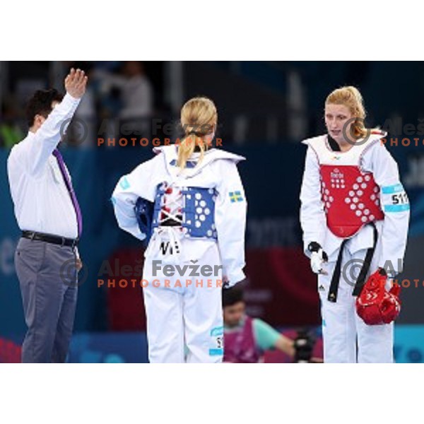 Franka Anic of Slovenia fights in second round of Taekwondo tournament in Crystal Hall during First European Games Baku 2015, Azerbaijan on June 18, 2015
