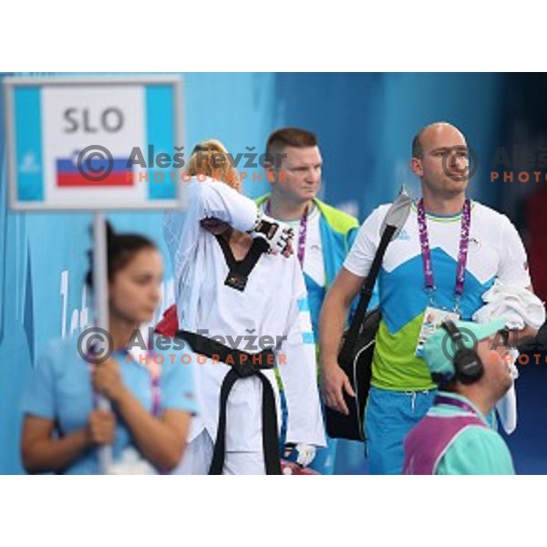 Franka Anic of Slovenia fights in second round of Taekwondo tournament in Crystal Hall during First European Games Baku 2015, Azerbaijan on June 18, 2015