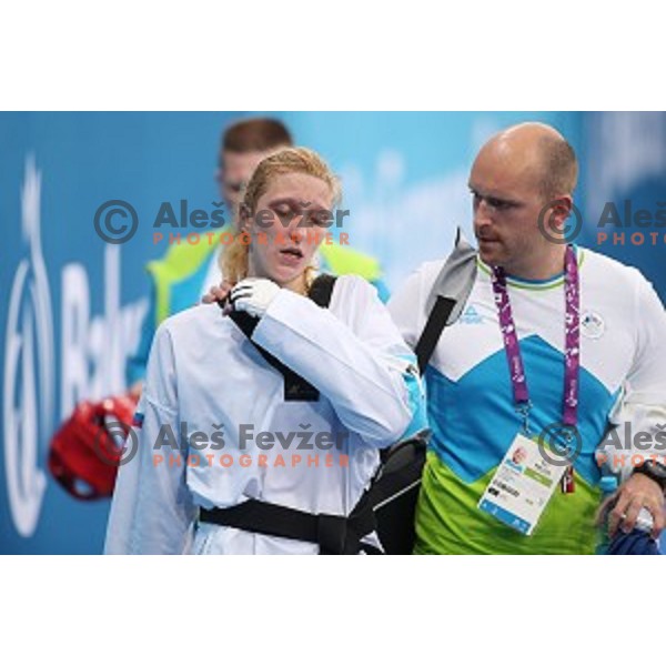 Franka Anic of Slovenia fights in second round of Taekwondo tournament in Crystal Hall during First European Games Baku 2015, Azerbaijan on June 18, 2015