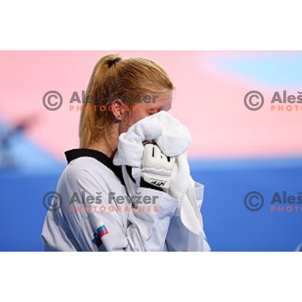 Franka Anic of Slovenia fights in second round of Taekwondo tournament in Crystal Hall during First European Games Baku 2015, Azerbaijan on June 18, 2015