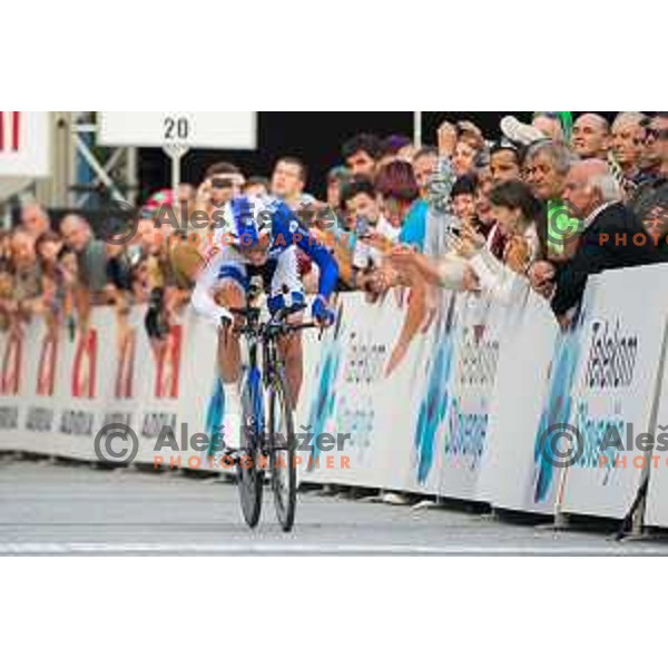 Janez Brajkovic of team UnitedHealtCare in action during 1st Stage of 22. Tour of Slovenia, 8,8 km time trial in center of Ljubljana, Slovenia, on June 18th, 2015