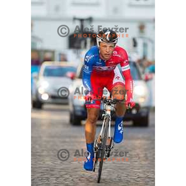 Klemen Stimulak of team Adria Mobil in action during 1st Stage of 22. Tour of Slovenia, 8,8 km time trial in center of Ljubljana, Slovenia, on June 18th, 2015