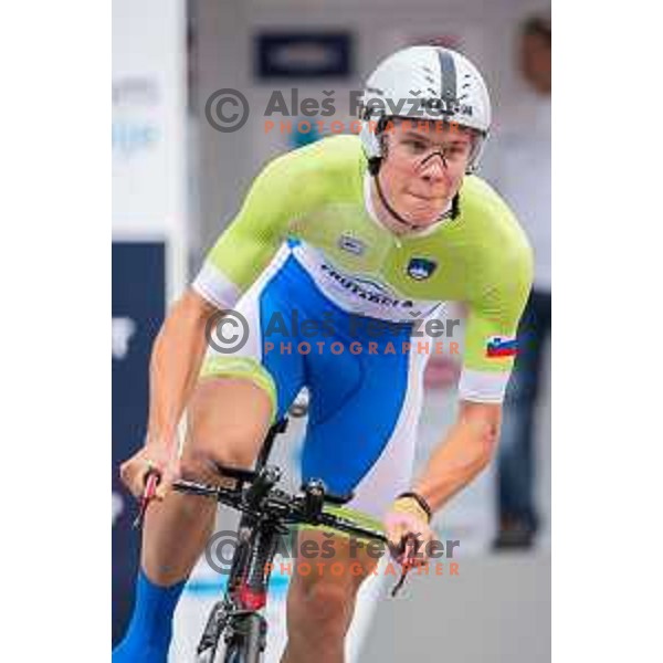 Luka Pajeki of Slovenia National Team in action during 1st Stage of 22. Tour of Slovenia, 8,8 km time trial in center of Ljubljana, Slovenia, on June 18th, 2015