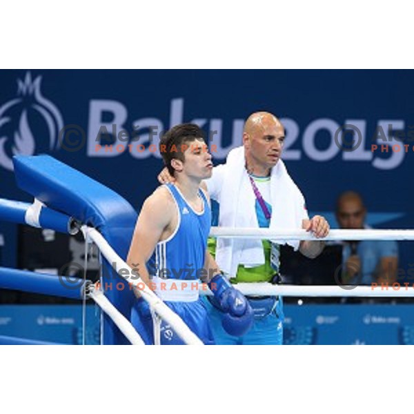 Edin Sejdinovic (SLO) fights with Colazzo Sotomayor (AZE) in first round of boxing tournament in Crystal Hall during First European Games Baku 2015, Azerbaijan on June 18, 2015