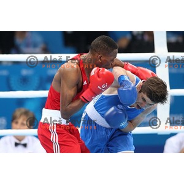 Edin Sejdinovic (SLO) fights with Colazzo Sotomayor (AZE) in first round of boxing tournament in Crystal Hall during First European Games Baku 2015, Azerbaijan on June 18, 2015