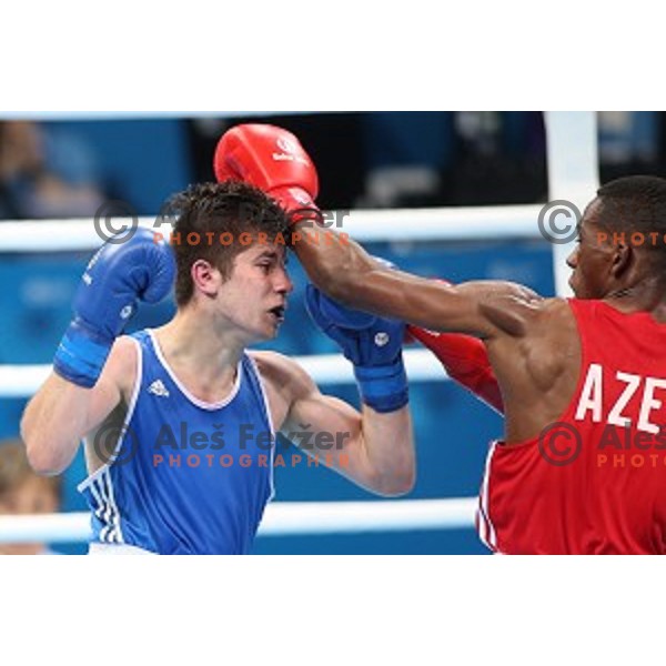 Edin Sejdinovic (SLO) fights with Colazzo Sotomayor (AZE) in first round of boxing tournament in Crystal Hall during First European Games Baku 2015, Azerbaijan on June 18, 2015