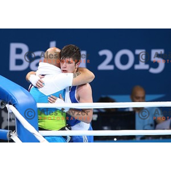 Edin Sejdinovic (SLO) fights with Colazzo Sotomayor (AZE) in first round of boxing tournament in Crystal Hall during First European Games Baku 2015, Azerbaijan on June 18, 2015