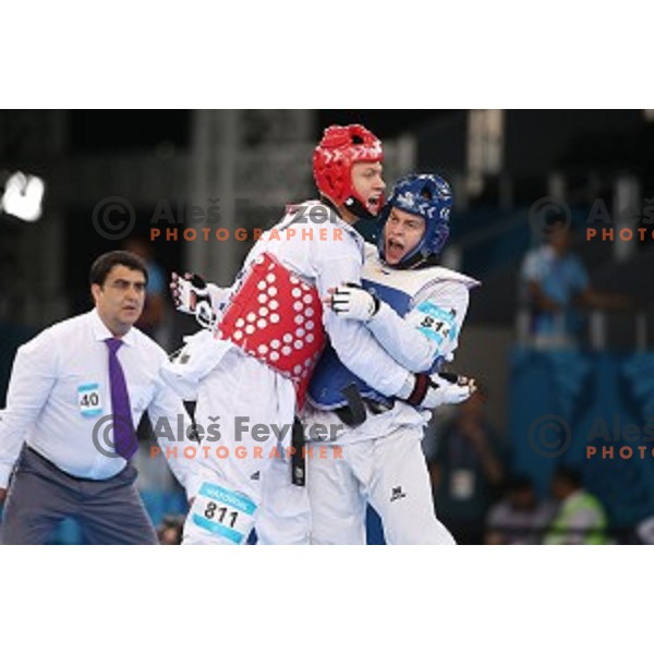 Ivan Trajkovic of Slovenia fights in first round of Taekwondo Men +80 kg in Crystal Hall during Baku 2015 First European Games, Azerbaijan on June 19, 2015