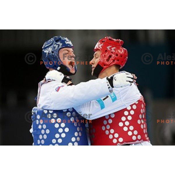 Ivan Trajkovic of Slovenia fights in first round of Taekwondo Men +80 kg in Crystal Hall during Baku 2015 First European Games, Azerbaijan on June 19, 2015